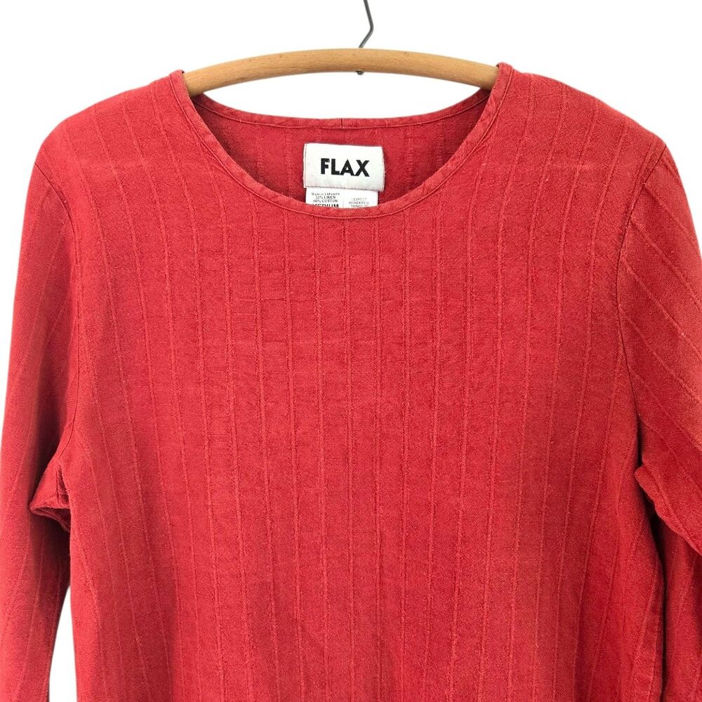 Flax Vintage Long Sleeve Striped Top Terracott Medium Linen Cotton Blend - Picture 6 of 9